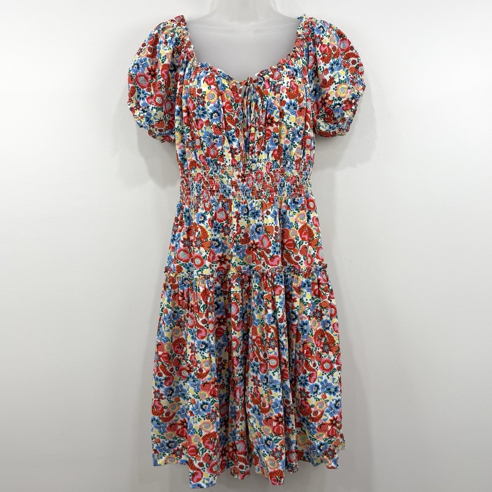J Crew Smocked Waist Farmers Market Dress 10 Cottagecore Coquette Milkmaid Fruit